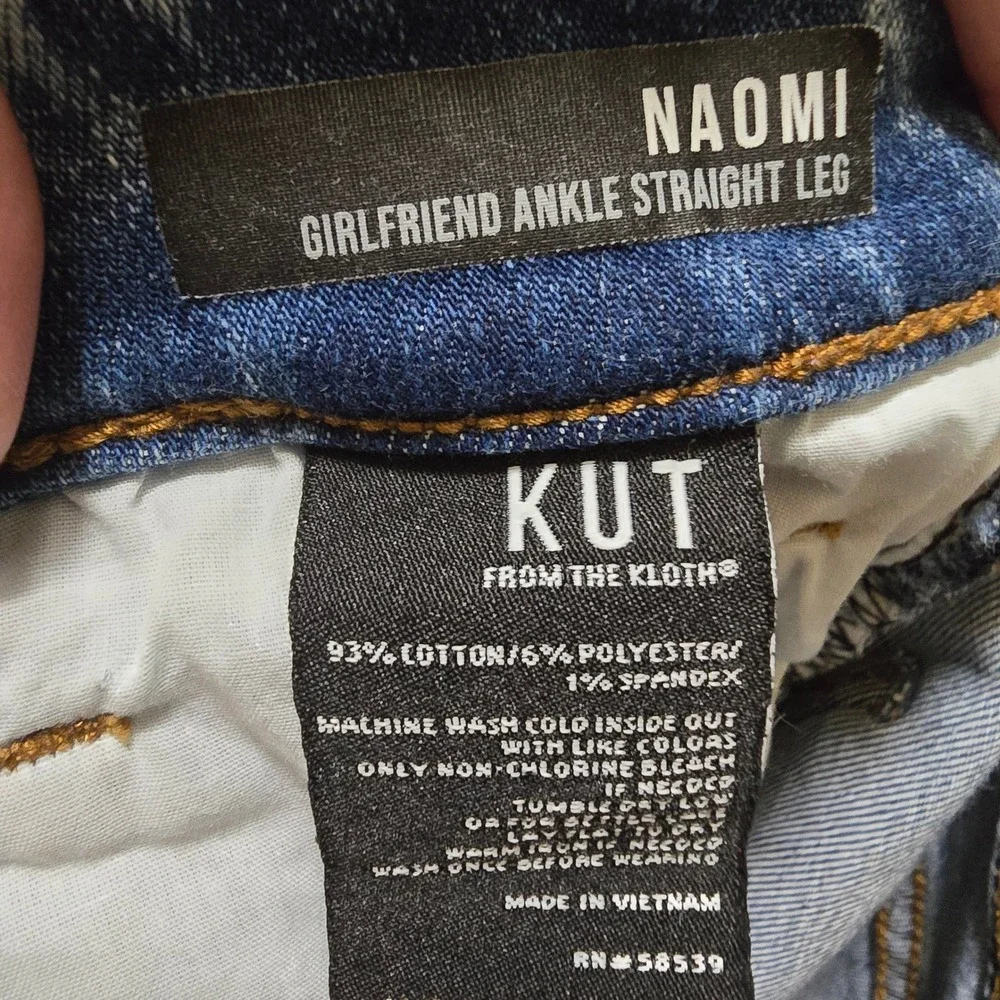 KUT from the Kloth Naomi Girlfriend Ankle Jeans‎ Distressed Denim Size 16